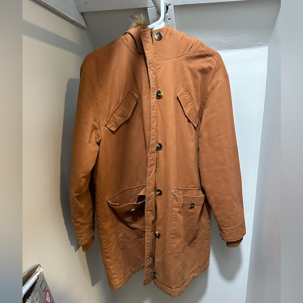 Burnt orange winter jacket, size S but very oversized